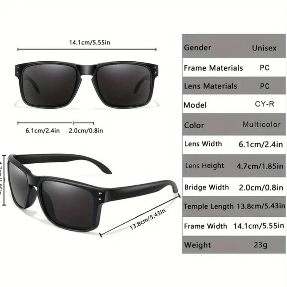 Dark Black Lens Rectangular Polarized Sunglasses Sports Style‎ Fishing Running - Picture 6 of 10